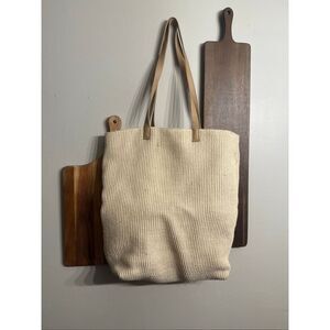 Karma Cream Waffle Knit Jute Textured Crochet Purse Shoulder Tote Bag One Size